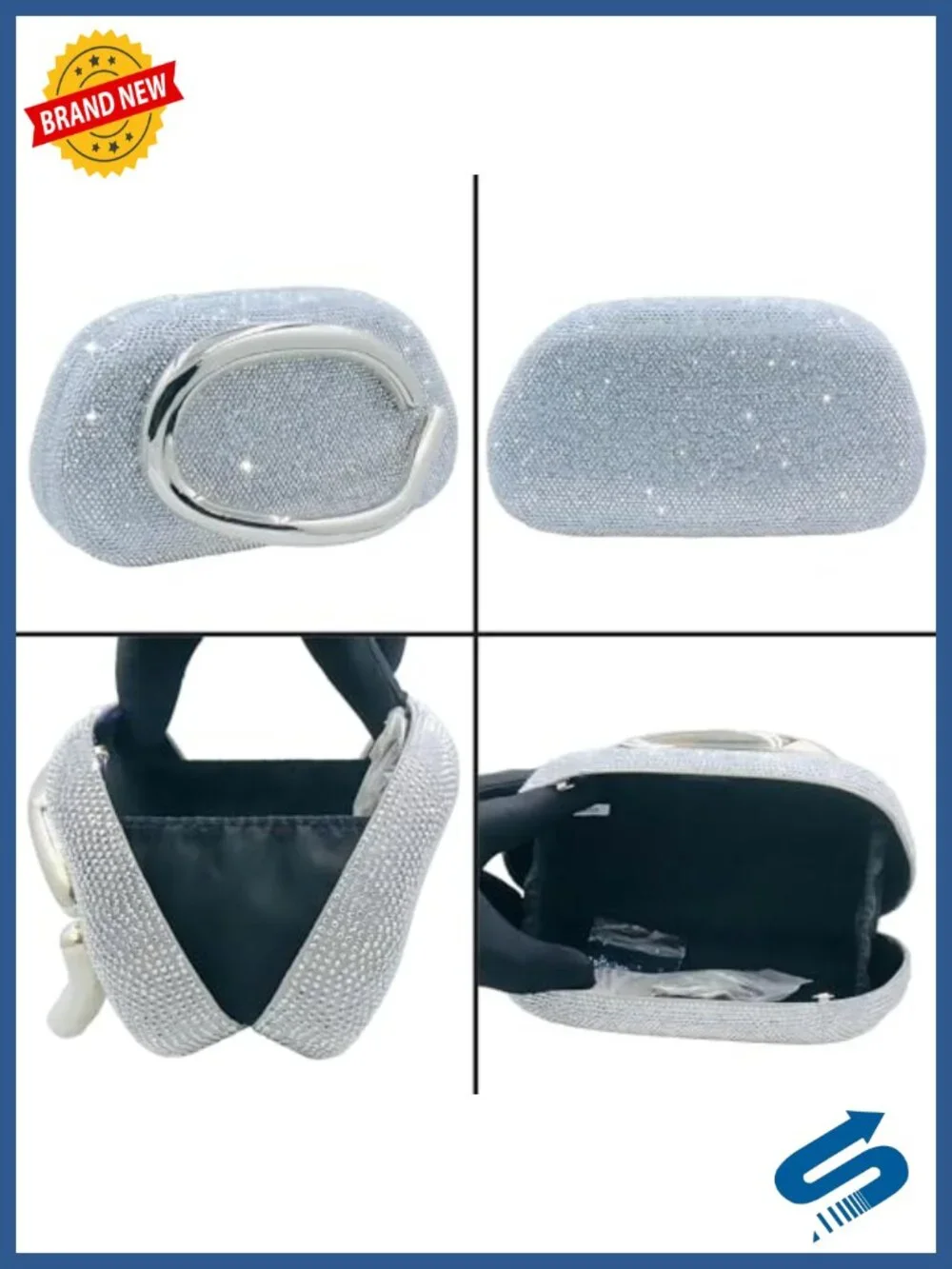 Mini Rhinestone Clutch Purse with Detachable Chain Straps for Formal Events